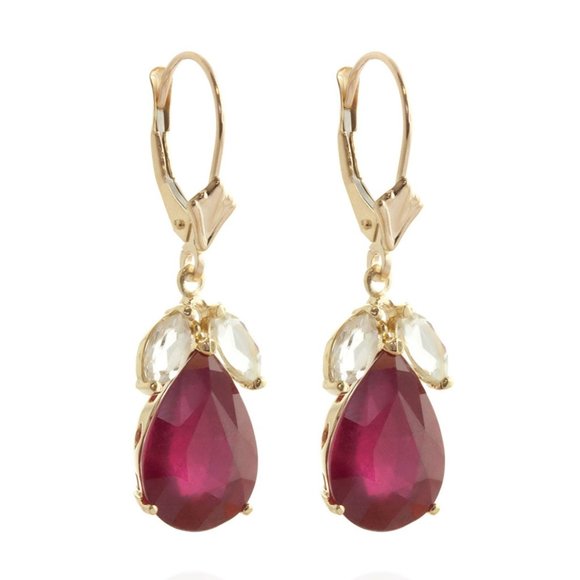 Galaxy Gold Products Jewelry - 14K. GOLD LEVERBACK EARRING W RUBIES & WHITE TOPAZ